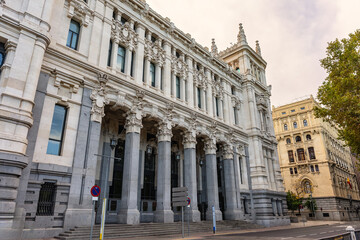 Side facade of the palace of the Madrid City Hall, on the Paseo del Prado, Spain.