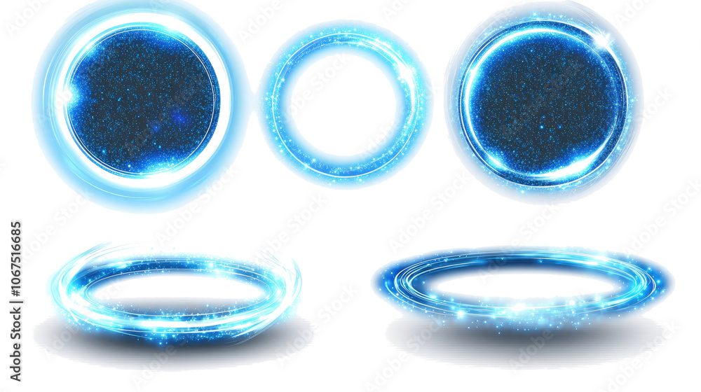 Poster blue light circles with sparkles on a transparent background generative ai