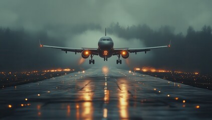 Naklejka premium Airplane Taking Off from Runway in Blurry Background