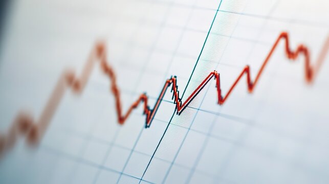 Close-up of fluctuating stock market graph on digital screen