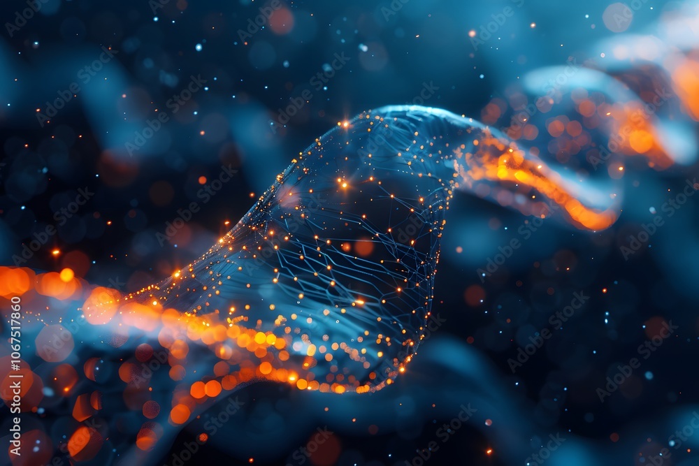 Poster abstract representation of a digital wave with glowing particles