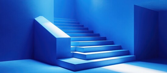 Obraz premium Blue staircase in a modern building with light reflecting off the steps.