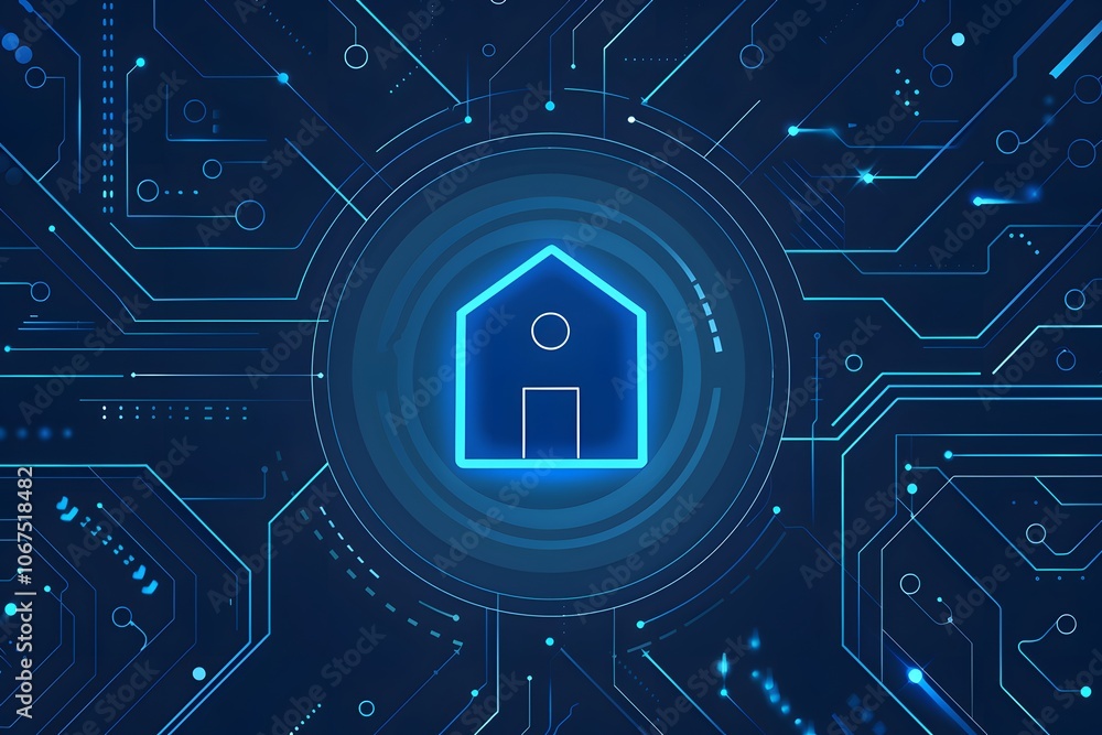 Aufkleber digital home icon surrounded by circuit patterns