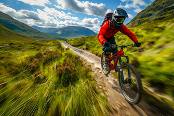 Naklejka premium A mountain biker in action.