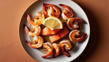 "Grilled Shrimp and Salmon Platter with Lemon for Fresh Seafood Lovers"