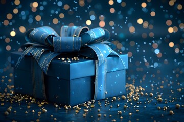 Elegant Blue Gift Box with Sparkling Background
