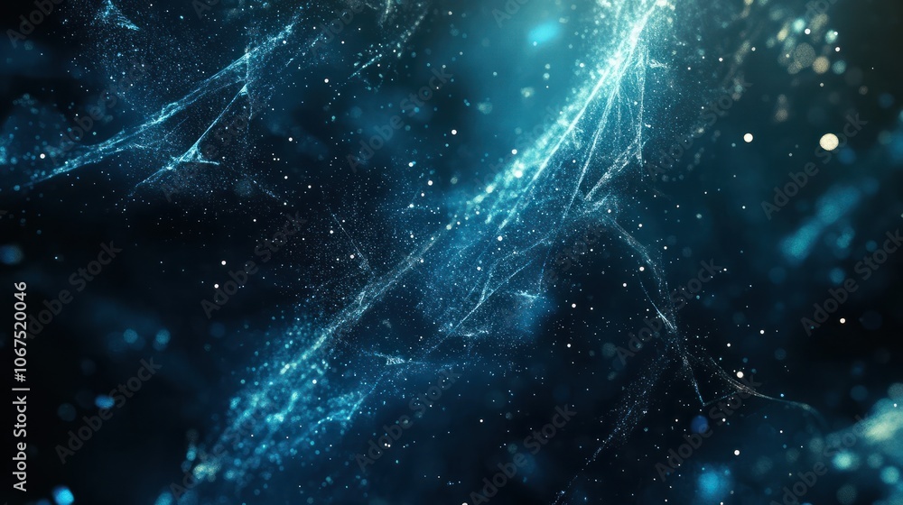 Aufkleber abstract dark blue digital background with sparkling blue light particles and areas with deep depths