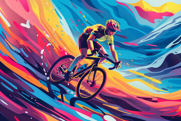 A vibrant illustration of an sport cyclist.
