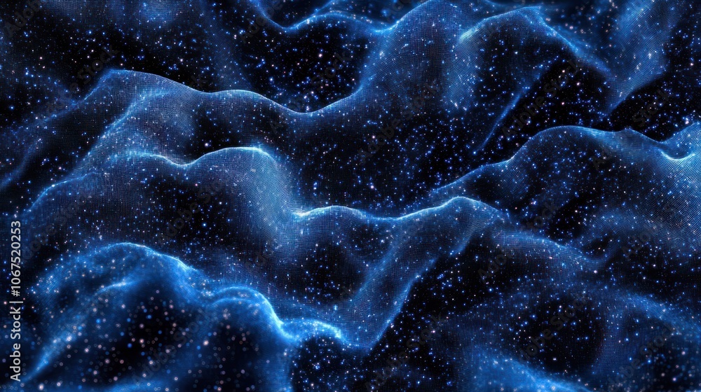 Aufkleber abstract dark blue digital background with sparkling blue light particles and areas with deep depths