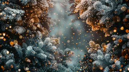 Fototapeta premium christmas tree branches with garland lights, copy space