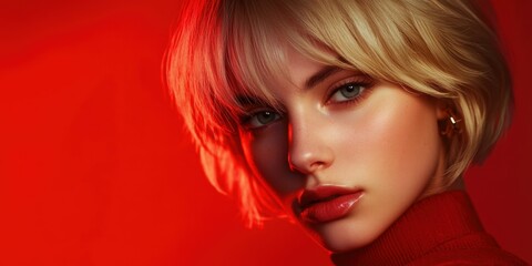 Naklejka premium Elegant portrait of a young woman with blonde hair in dramatic lighting