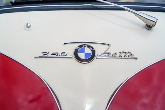 Iserlohn Gruermannscheide, NRW, Germany. 13th of July 2024. Close-up photo of the front door of the oldtimer car BMW Isetta 250