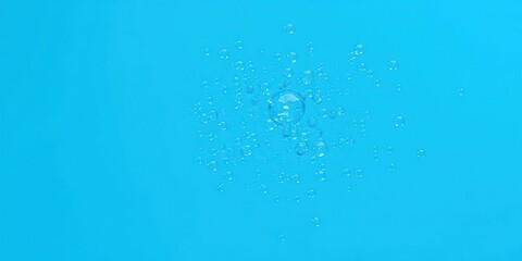 A cloud of small blue bubbles suspended in a clear blue background, bubble formation, ocean wave, abstract
