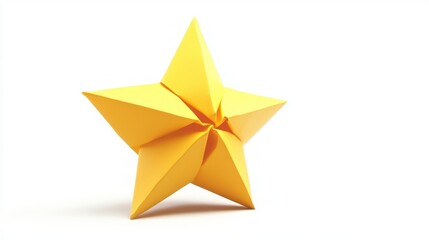 Yellow Origami Star Decoration on White Background