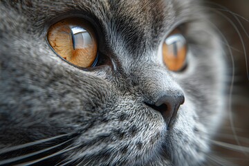 Close-Up of a Cat's Face Showcasing Striking Eyes and Detailed Fur Texture