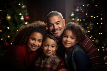 Fototapeta premium Mixed race american family christmas theme portrait people.