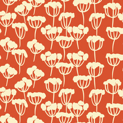 Seamless floral pattern based on traditional folk art ornaments. Colorful small flowers on color background. Doodle vector illustration. Simple minimalistic pattern. Design for fabric, textile