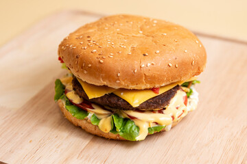 hamburger on a wooden background
