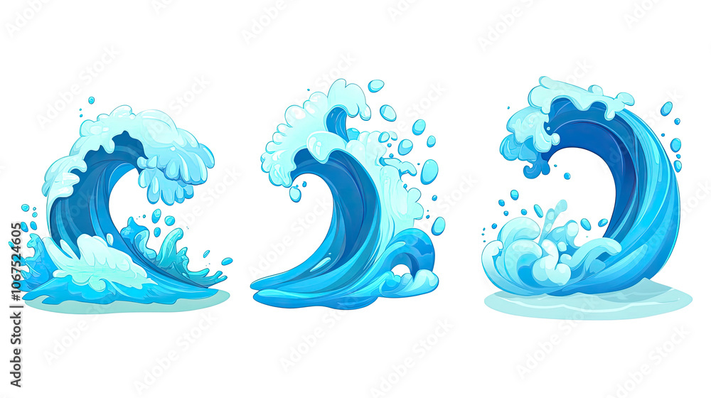 Poster big ocean waves on clear background generative ai