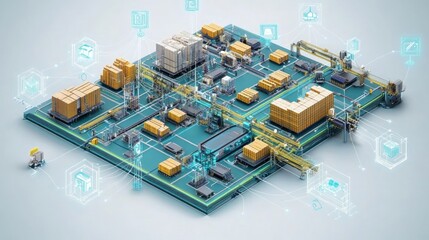 Obraz premium Semiconductor Manufacturing Supply Chain Map, intricate logistics networks, multi-layered design, visual representation, technology industry dynamics, production processes, global operations