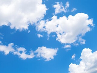 A stunning blue sky with cumulus clouds in various shapes and sizes floating gently, dimensional, sunny, layered