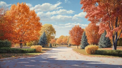 Autumn trees lining driveway