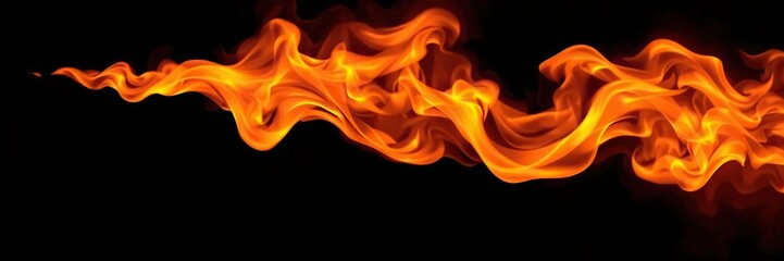 Abstract fire flame with dynamic shapes and intense red and orange colors against a black background, orange, heat