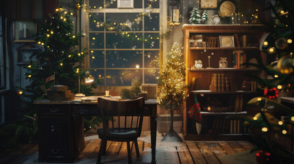 christmas decoration on desk with free space