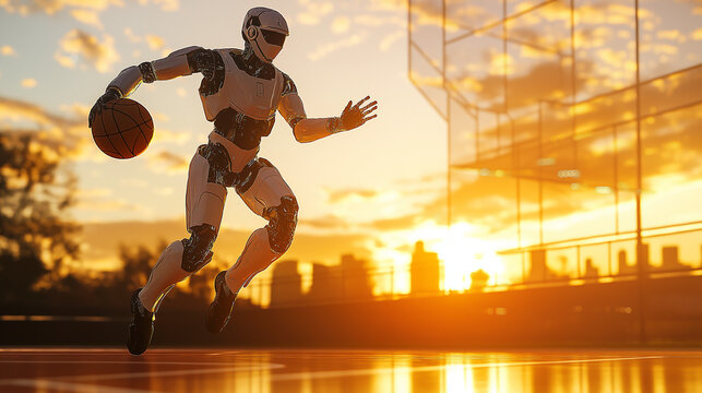 basketball robot  silhouette against the sky