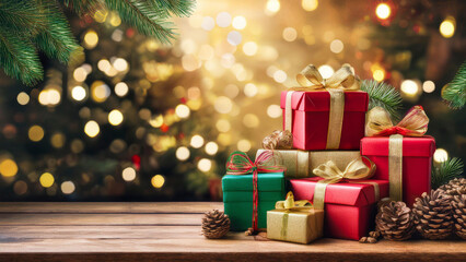 Christmas Decor: Gifts and Pine Trees with Starry Lights