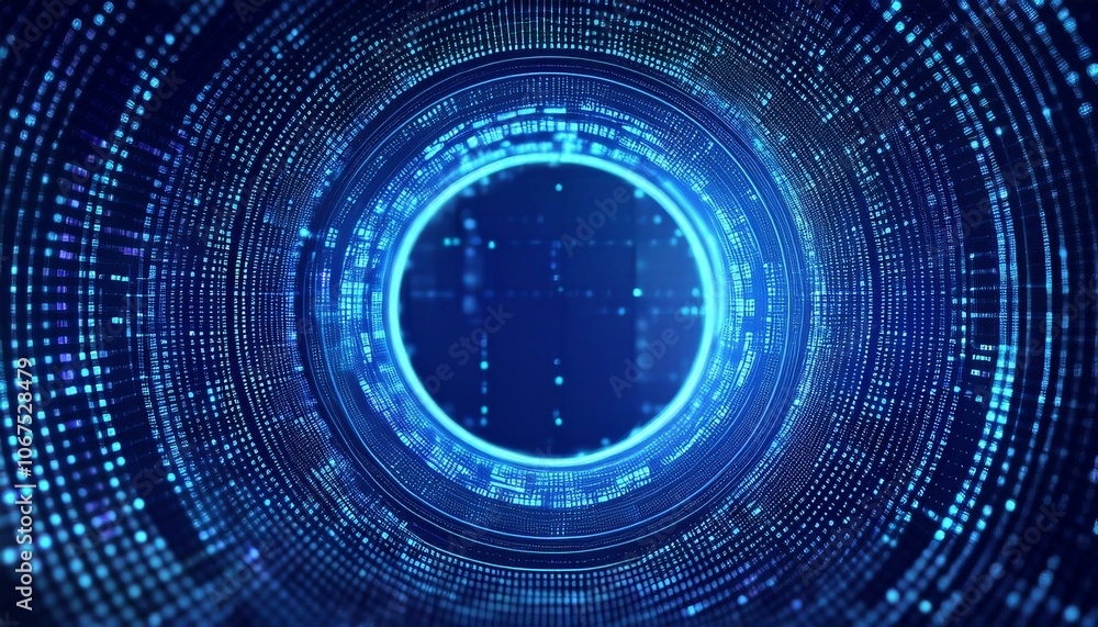 Aufkleber digital vortex: abstract digital tunnel with glowing blue neon circle. futuristic technology backgro