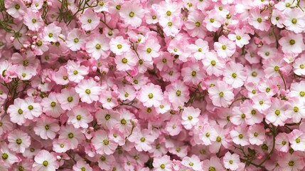 Fototapeta premium Beautiful flower background of pink gypsophila flowers. Flat lay, top view. Floral pattern.