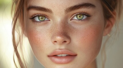 Obraz premium Beautiful fresh girl with perfect skin, natural make-up. Beauty face.