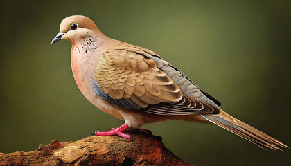 A replication of an old art of a mourning dove perched on a branch. A hint of texture makes it look like an old painting.