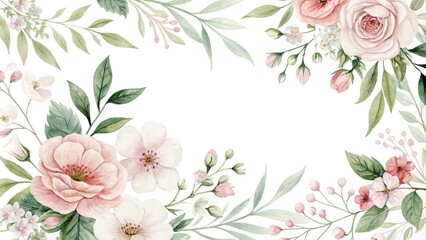 Fototapeta premium Delicate watercolor floral pattern with soft petals and greenery, serene, folk art, classic, traditional
