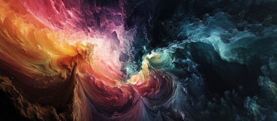Fototapeta premium Abstract swirling colorful clouds of smoke with dark space as the background.