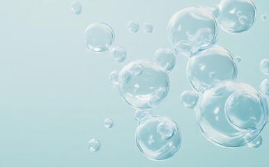 Transparent Water Molecules on Light Blue Background. AI generated illustration