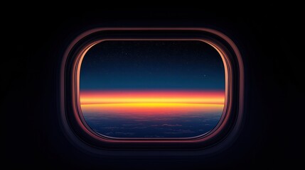 Beautiful sunset, sky on the top view, airplane flying view from inside window aircraft of Traveling.