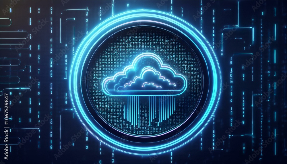 Poster cloud computing icon: a futuristic and stylized depiction of a cloud computing icon, featuring a vib