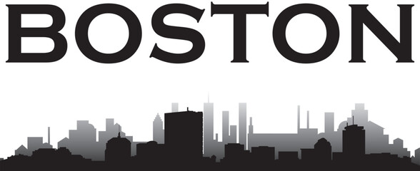 Obraz premium Black colored silhouette city skyline of city of Boston on white background with inscription of the name of the city