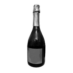 Closed bottle of champagne or wine isolated on white background. Halftone effect. 90s. Dots. Trendy vintage style. Celebrating Christmas, New Year, party and wedding. Vector illustration.