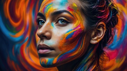 A portrait of a person with vivid, energetic expression, radiating confidence and joy