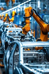 Fototapeta premium Advanced Electric Car Assembly in Modern Automotive Plant for Efficient Design and Production