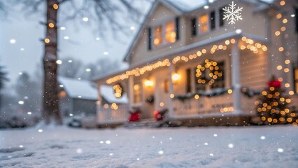Soft Focus Christmas Scene with Bokeh and Snowflakes, blanketed, soft focus, bokeh