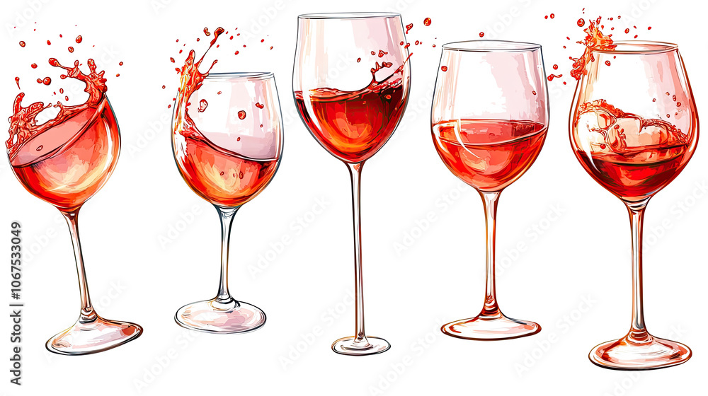 Aufkleber red wine glasses toasting with splashes on clear background generative ai