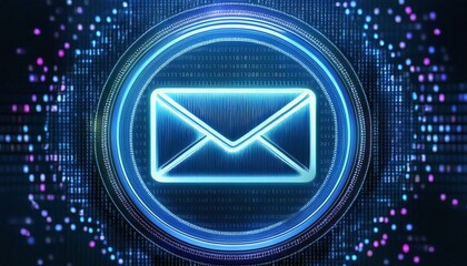 Digital Mailbox: A glowing blue email icon pulsates in the center of a digital matrix, symbolizing the immediacy and interconnectedness of modern communication.  