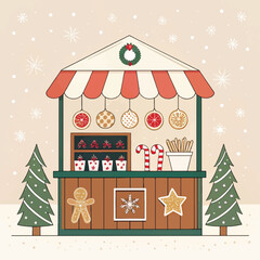 Christmas market stand with holiday treats illustration