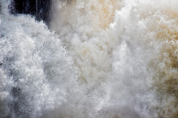 Close-up of the force of the water at Iguazu Falls, Misiones, Argentina