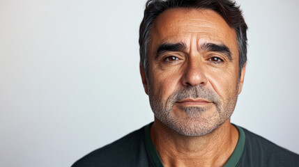 Close-up portrait of a middle-aged man with a confident expression, gray beard, and casual hairstyle, smiling gently against a neutral background.
