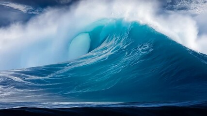 Perfect blue ocean wave breaks on the shore in the Maldives. Honeymoon surfing spot near the island of Himmafushi